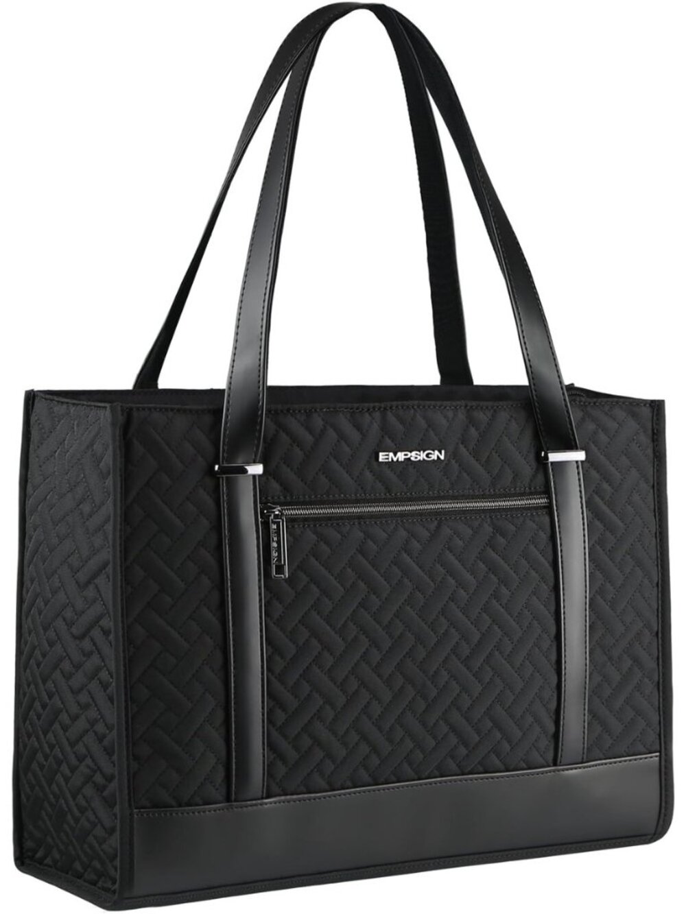 Laptop Tote Bag for Women 16 Inch, Quilted Black